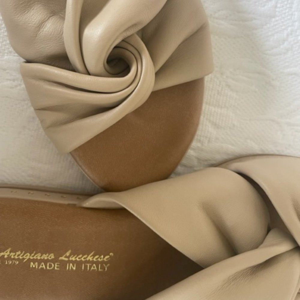 L'Antigiano Lucchese Butter-soft Beige Leather SLIP-ON SANDALS Size 8